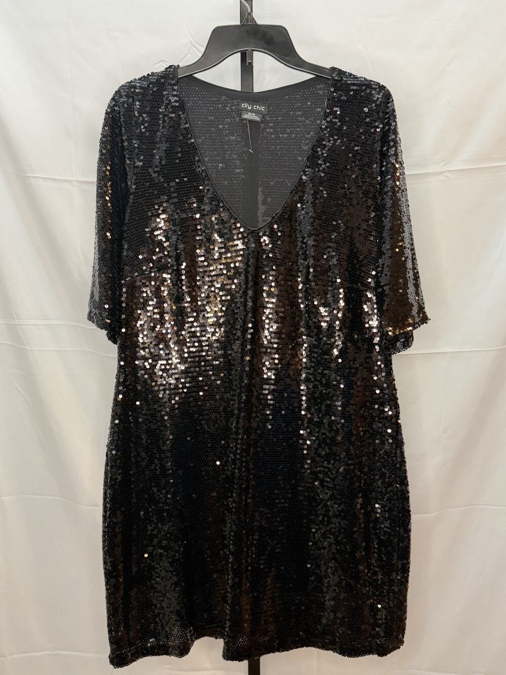 City Chic Black Sequin V-Neck Dress Size XS/14 - Picture 1 of 7